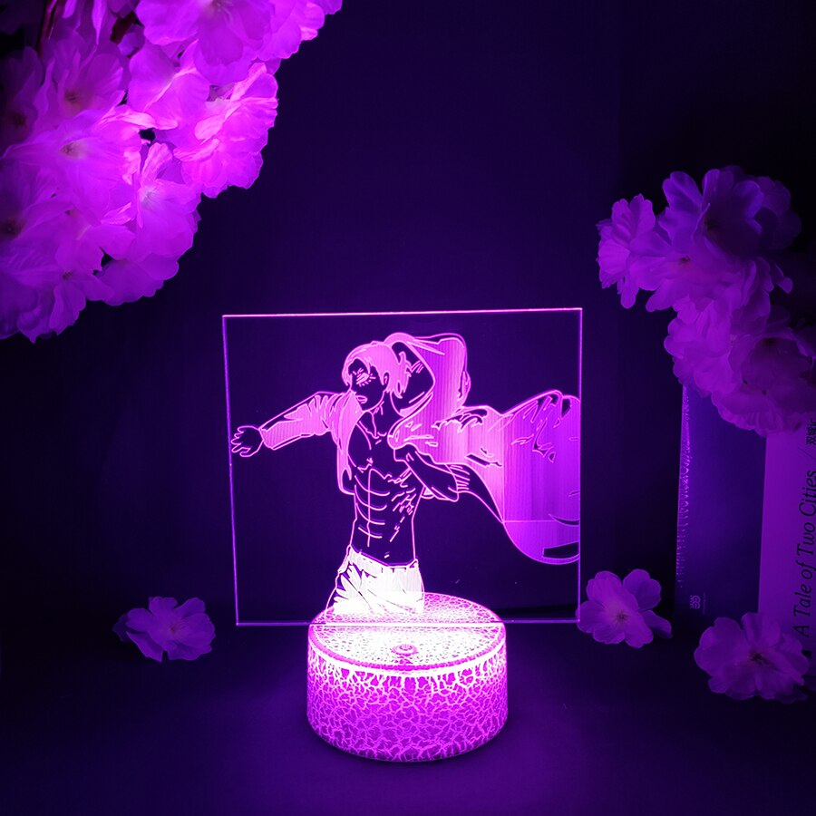 Attack On Titan 3D Lamp - Eren AOT 3D Hologram Lighting Effect Lamp 7 Color Changing Touch Control Nightlight