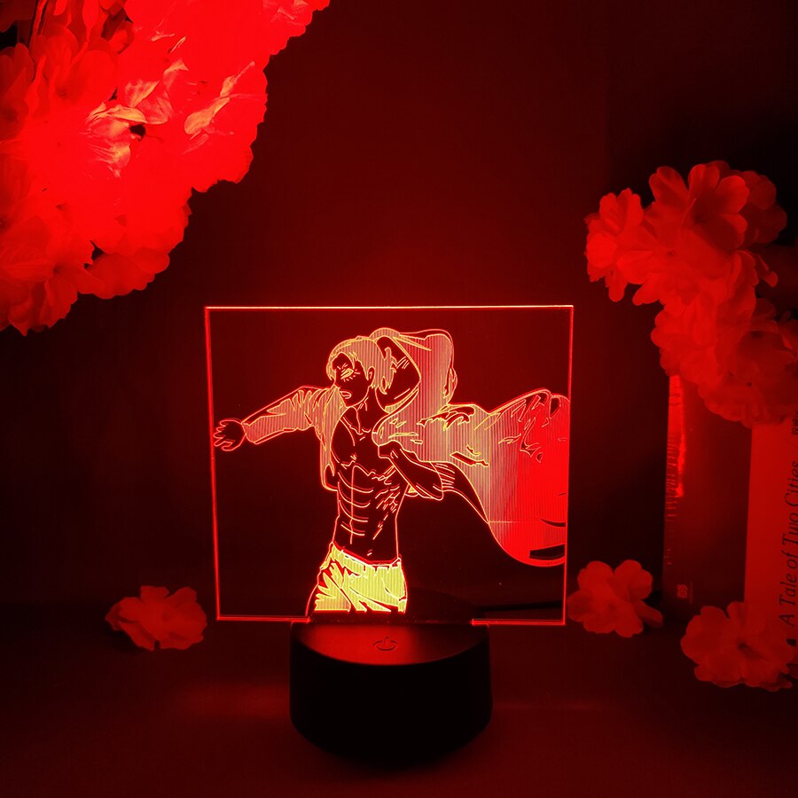 Attack On Titan 3D Lamp - Eren AOT 3D Hologram Lighting Effect Lamp 7 Color Changing Touch Control Nightlight